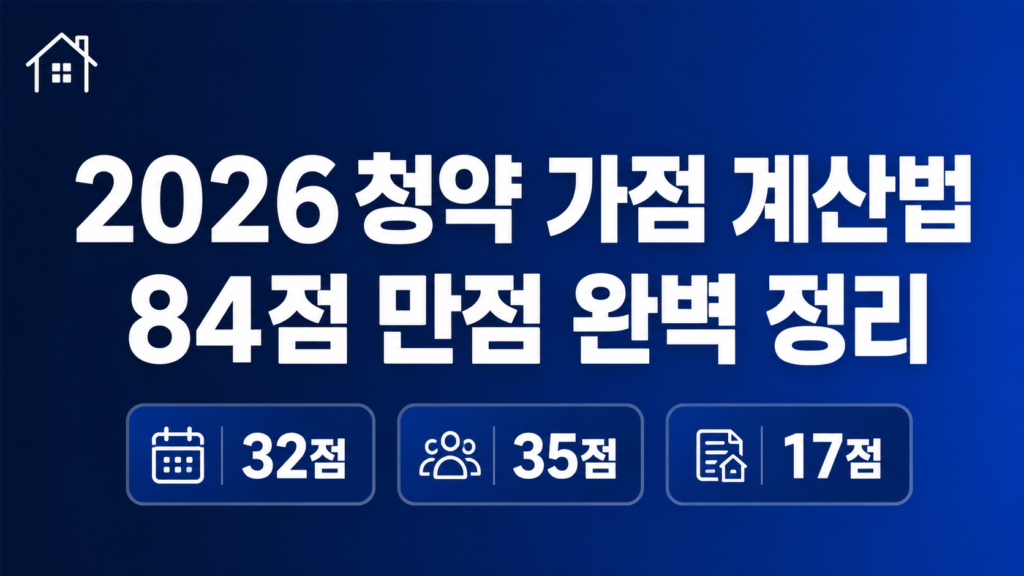 2026 청약 가점 계산법 - 84점 만점 무주택 부양가족 청약통장 항목별 점수