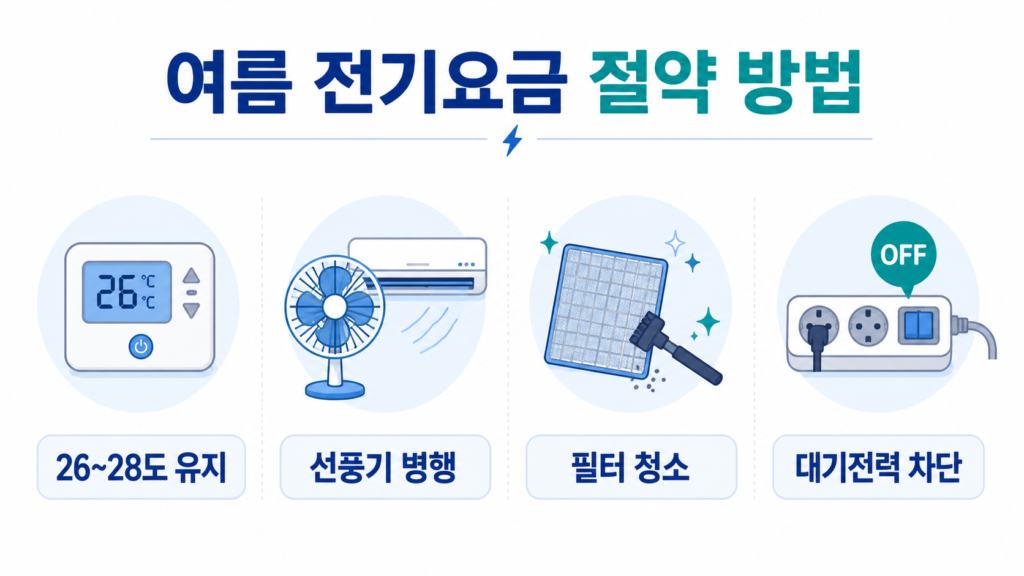 여름 전기요금 절약 방법 - 온도 유지·선풍기·필터 청소·대기전력 차단