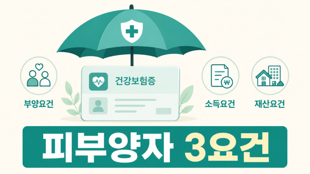 건강보험 피부양자 자격 3가지 요건 안내 일러스트