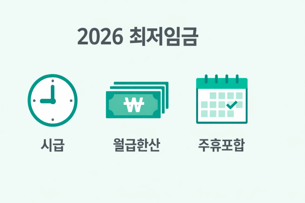 2026 최저임금 시급 월급환산 주휴포함 인포그래픽