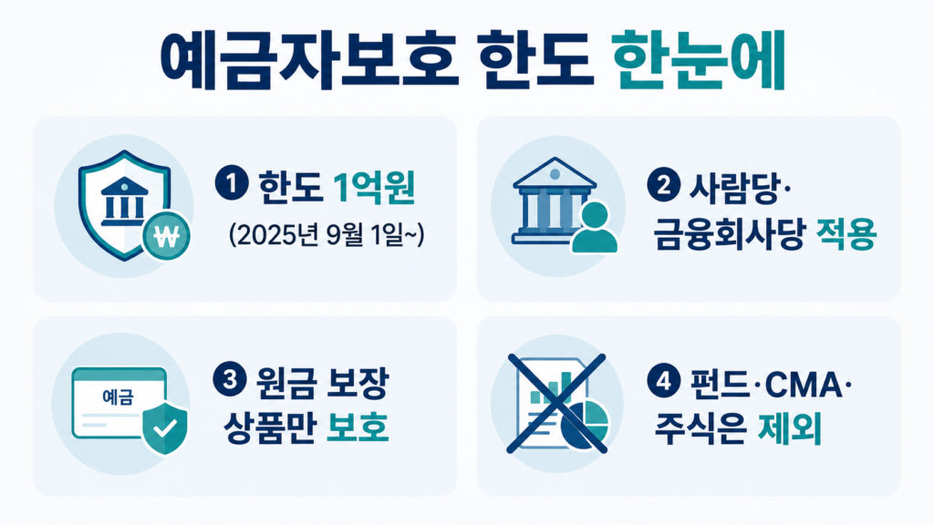 예금자보호 한도 1억 핵심 요약 - 시행일, 적용 기준, 보호·제외 상품